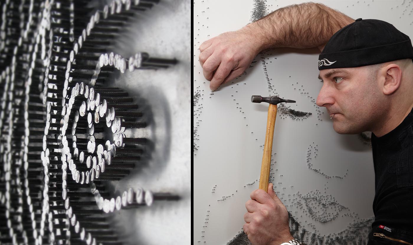 Marcus Levine különleges technikája: képek több ezer acélszögből