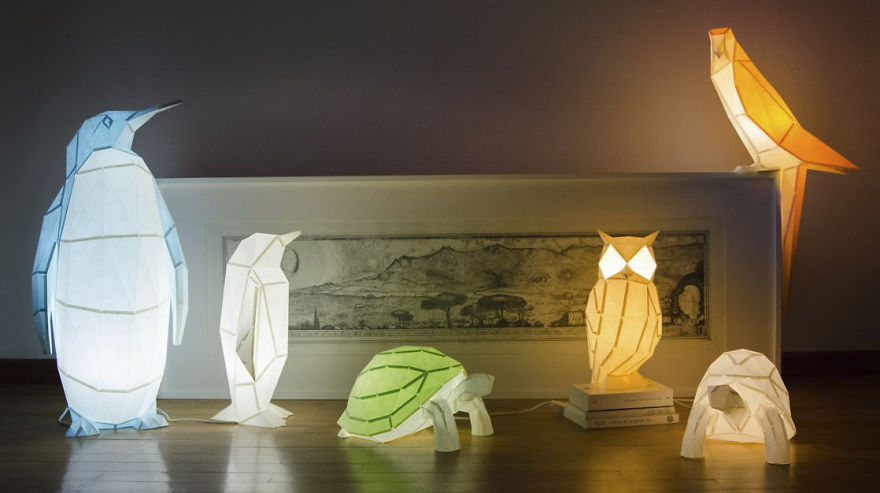 Origami ihlette állat formájú lámpák papírból