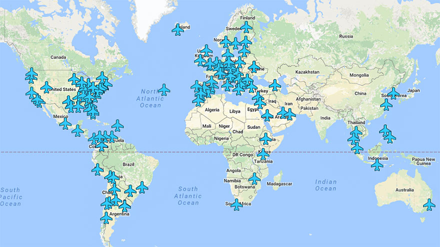 A világ összes repterének WIFI jelszava egy térképen