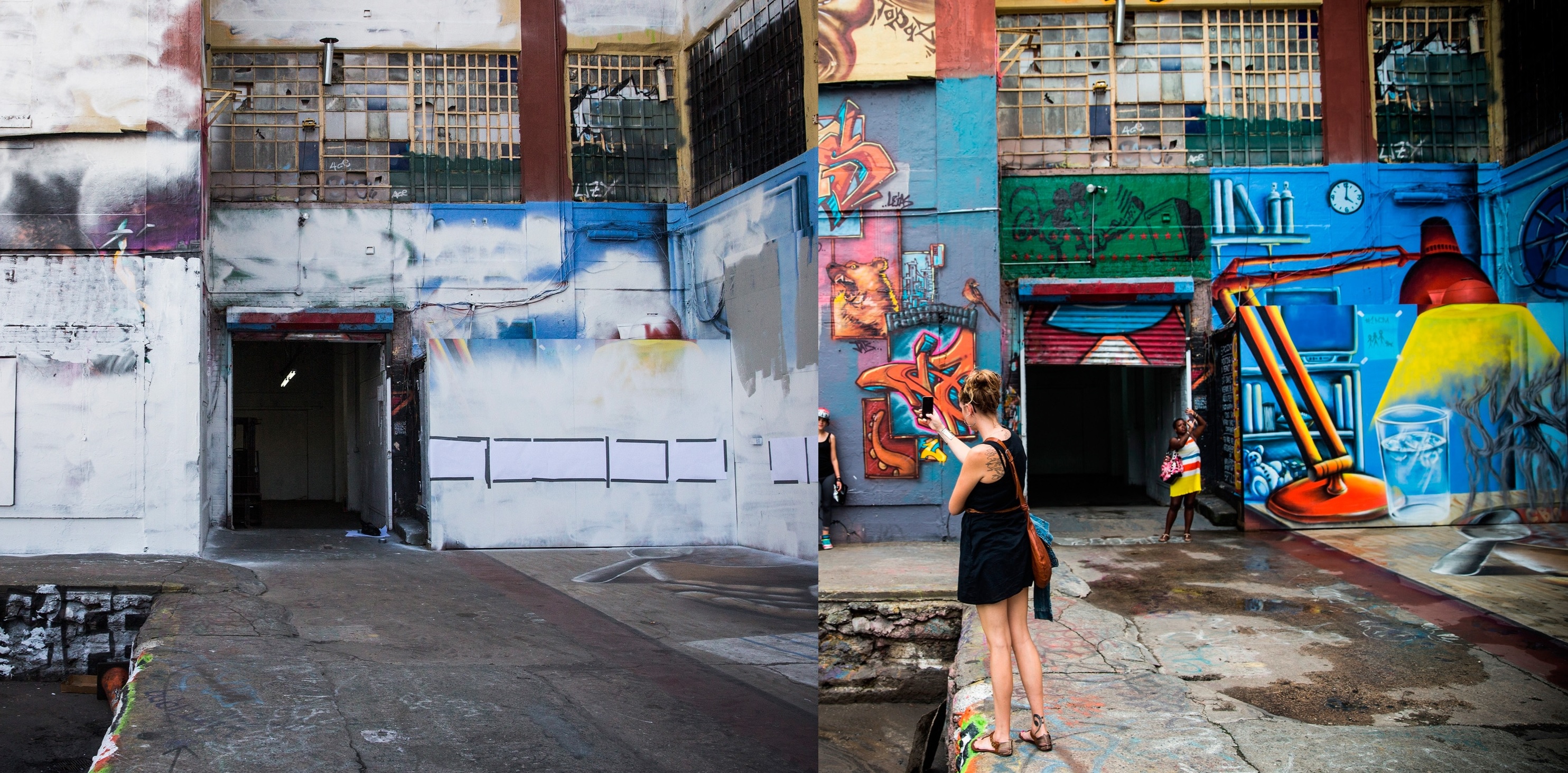 Unalmas falak street art alkotások előtt és után