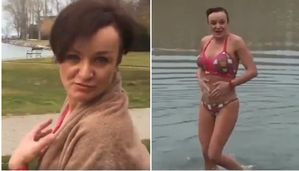 Falatnyi bikiniben csobbant Szandi a januári Balatonban